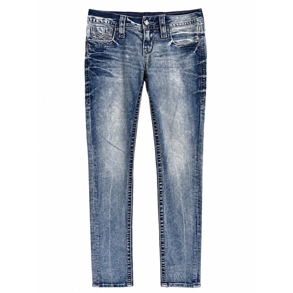 Rock Revival Alivia Jeans 27 Mid Rise Skinny Fleur De Lis Light Wash Y2K